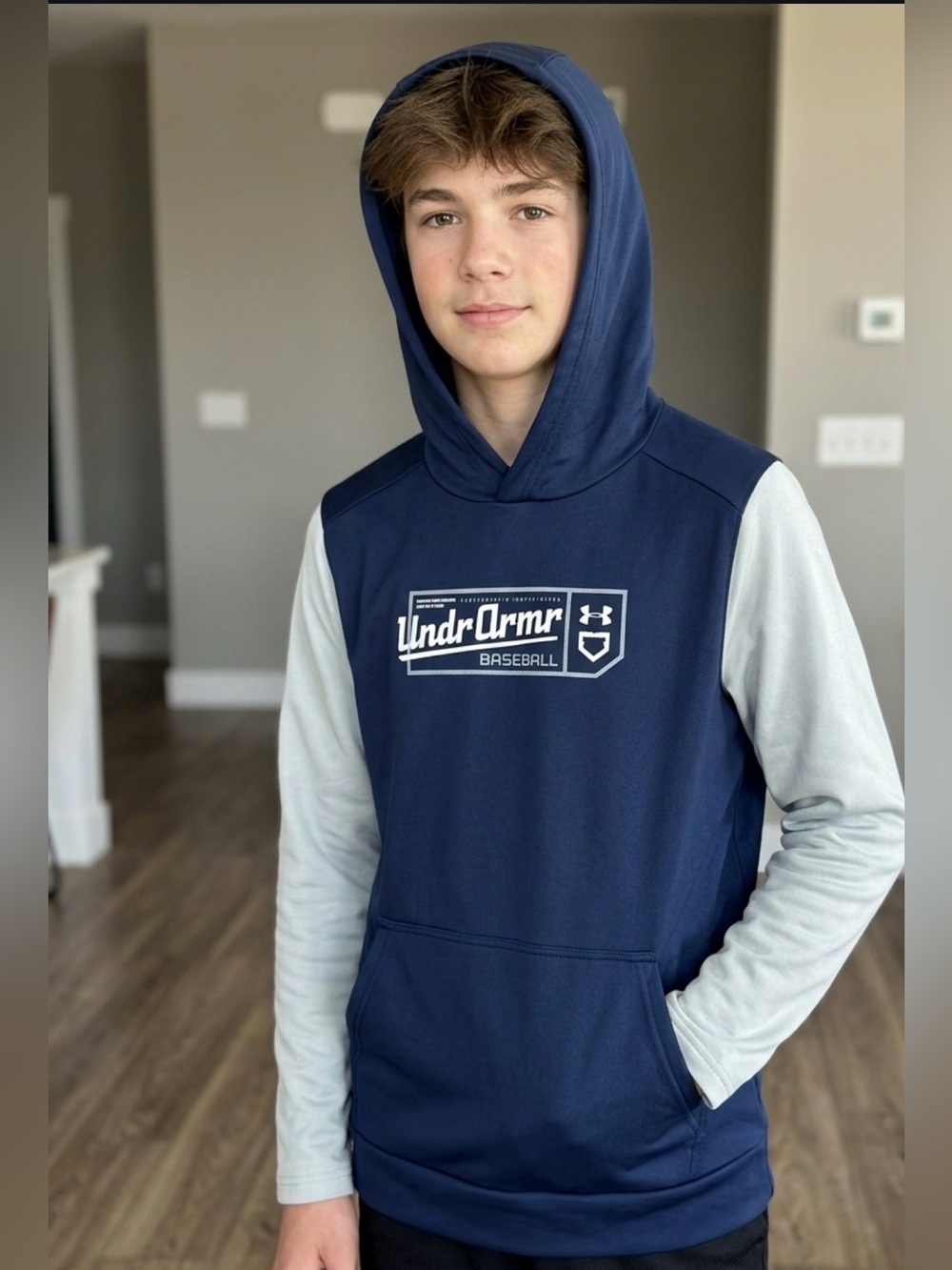 Under Armour Navy and Light Gray Kids Hooded Pullover